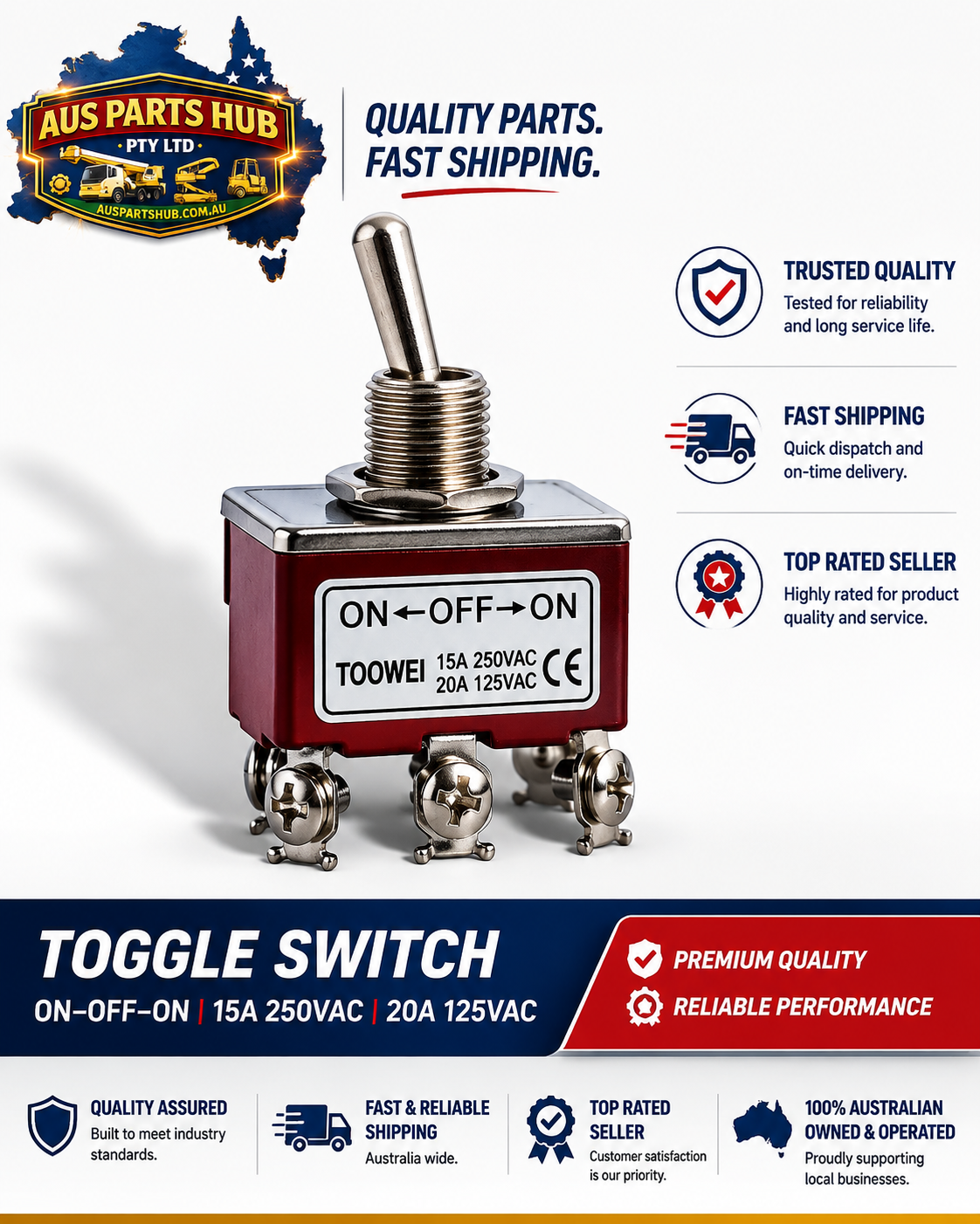 TOOWEI SPST Toggle Switch ON-ON AC Power Rocker Switch 250V 15A