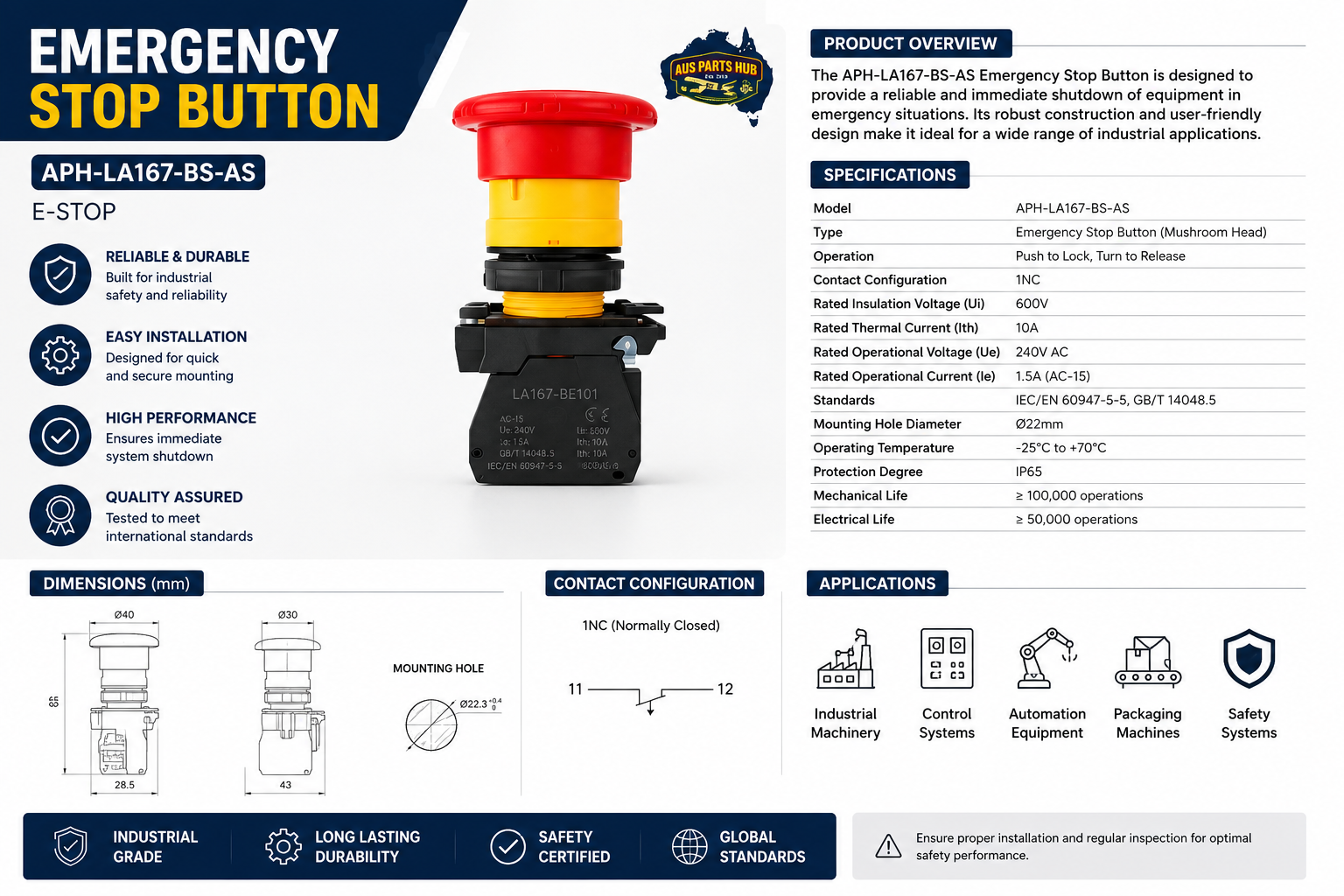 High Quality Emergency Stop Switch LA167 Series, APH-LA167-BS-AS